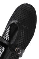 Women's Black Mesh Ballet Flats with Straps | Derimod