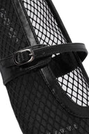 Women's Black Mesh Ballet Flats with Straps | Derimod