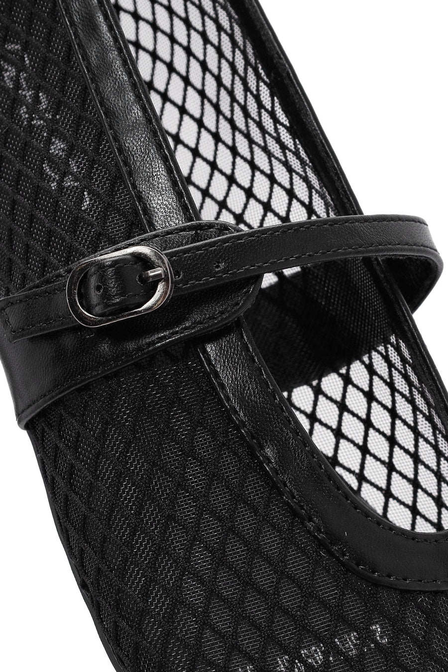 Women's Black Mesh Ballet Flats with Straps