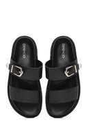Women's Black Buckled Slippers | Derimod