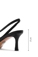 Women's Black Leather Stiletto Heeled Slingback Shoes | Derimod