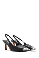 Women's Black Leather Stiletto Heeled Slingback Shoes | Derimod