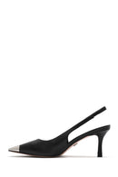 Women's Black Leather Stiletto Heeled Slingback Shoes | Derimod