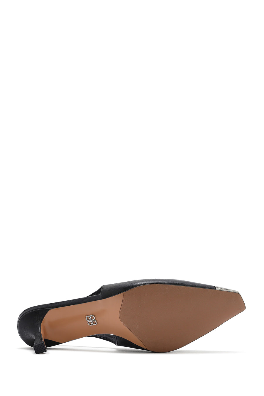 Women's Black Leather Stiletto Heeled Slingback Shoes