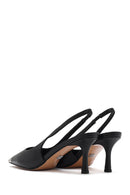 Women's Black Leather Stiletto Heeled Slingback Shoes | Derimod