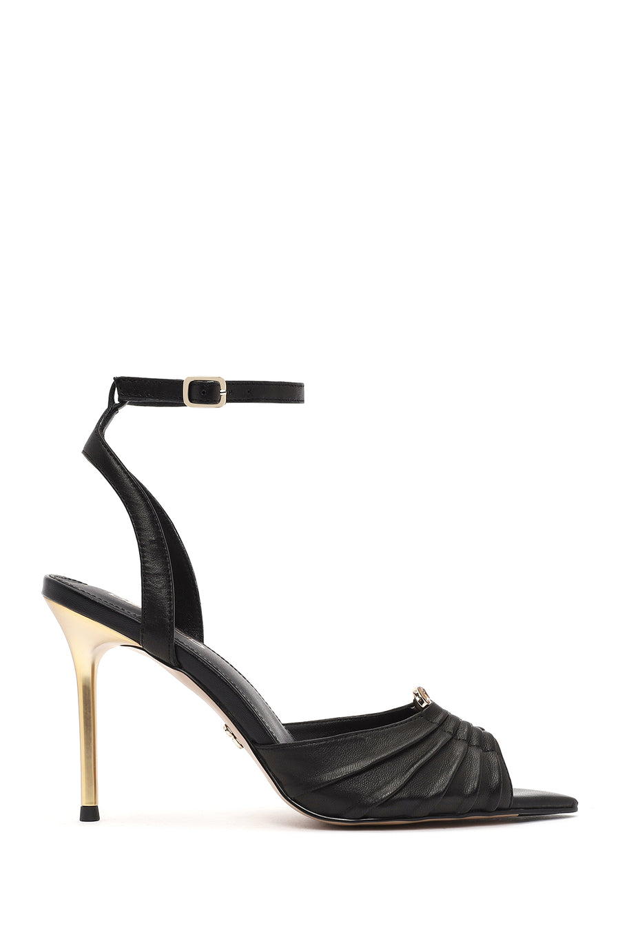 Women's Black Ankle Strap Leather High Thin Heel Sandals 25SFE494718 | Derimod