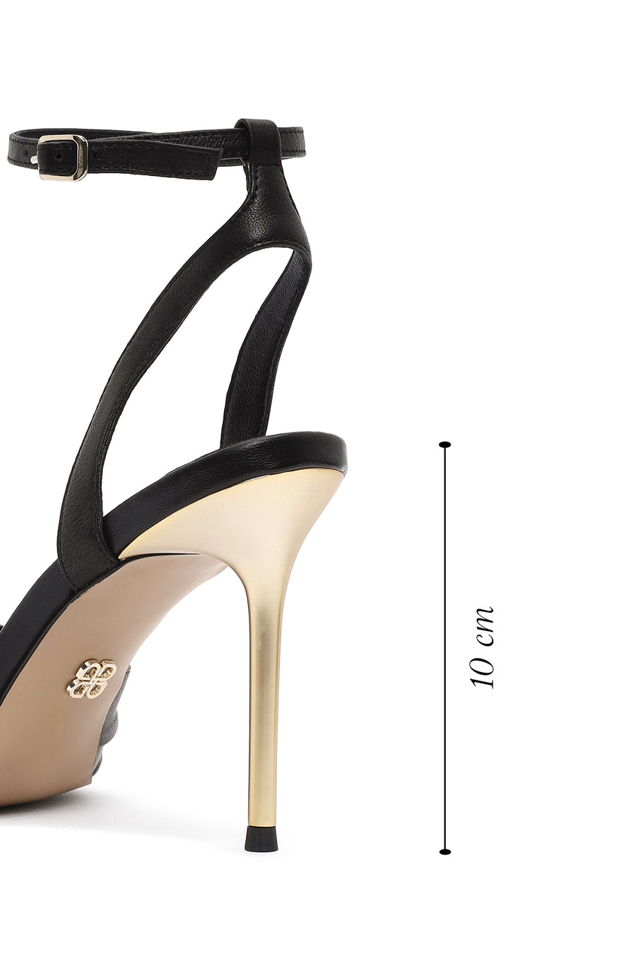 Women's Black Ankle Strap Leather High Thin Heel Sandals