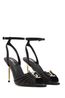 Women's Black Ankle Strap Leather High Thin Heel Sandals | Derimod