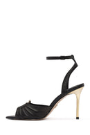 Women's Black Ankle Strap Leather High Thin Heel Sandals | Derimod