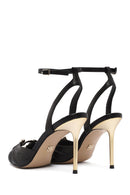 Women's Black Ankle Strap Leather High Thin Heel Sandals | Derimod