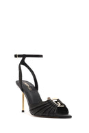 Women's Black Ankle Strap Leather High Thin Heel Sandals | Derimod
