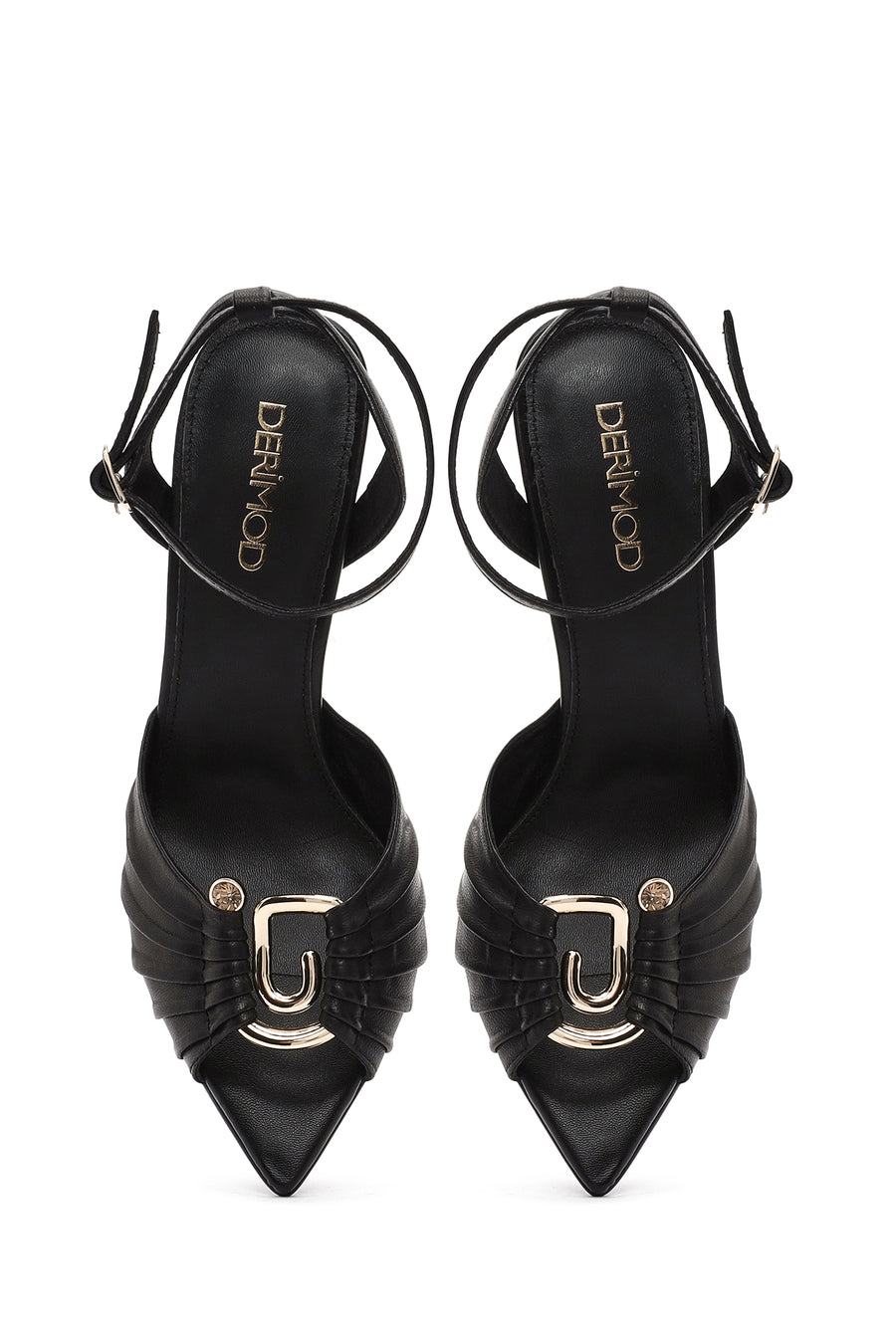 Women's Black Ankle Strap Leather High Thin Heel Sandals