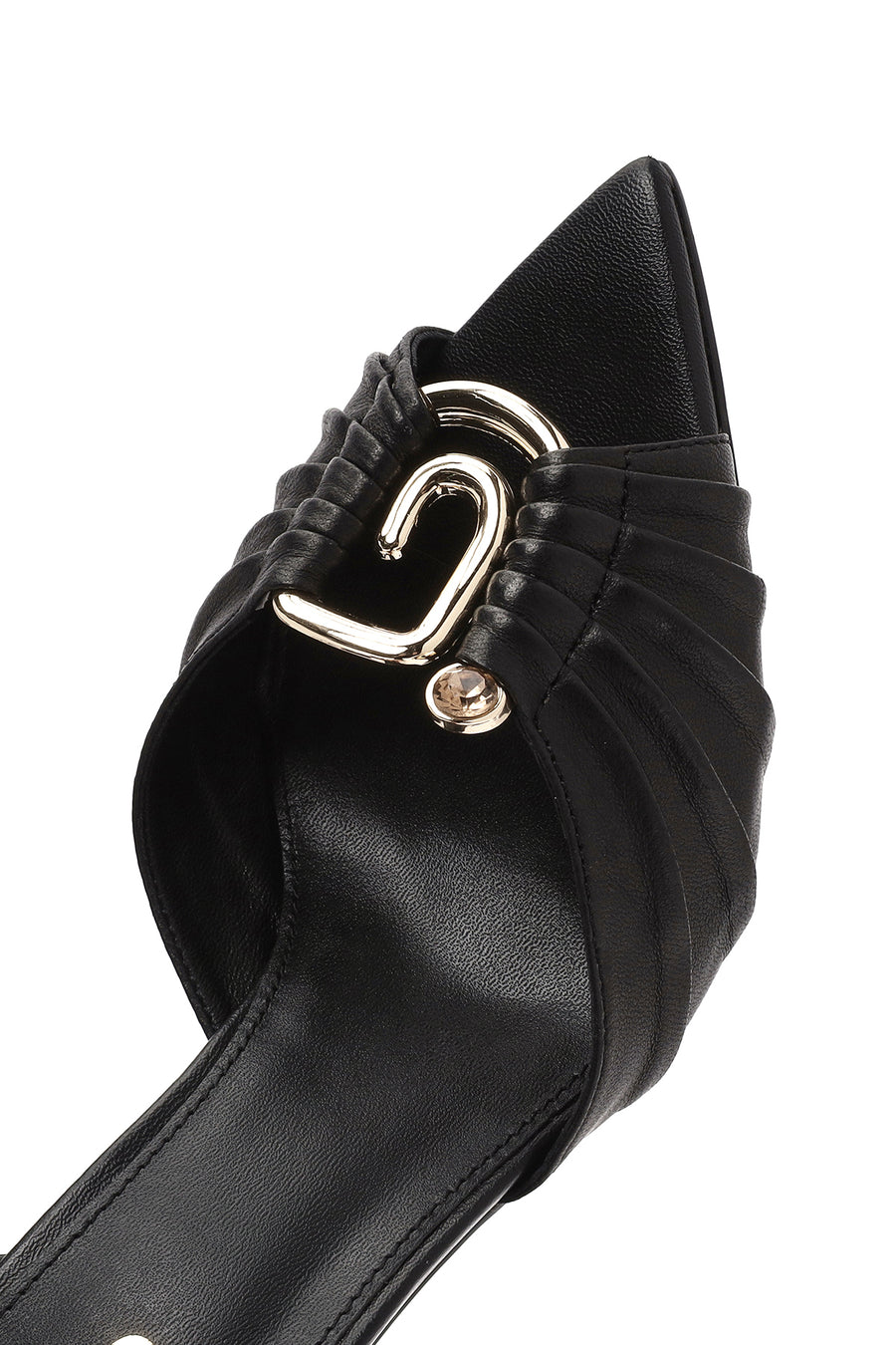 Women's Black Ankle Strap Leather High Thin Heel Sandals