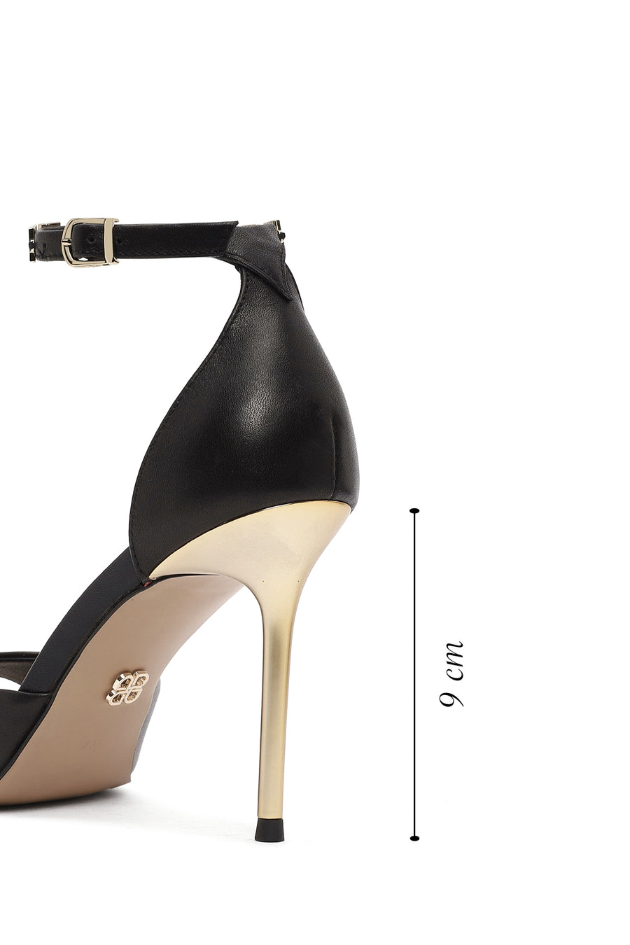 Women's Black Ankle Strap Leather High Thin Heel Shoes