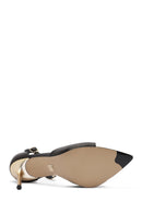Women's Black Ankle Strap Leather High Thin Heel Shoes | Derimod
