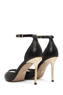 Women's Black Ankle Strap Leather High Thin Heel Shoes | Derimod