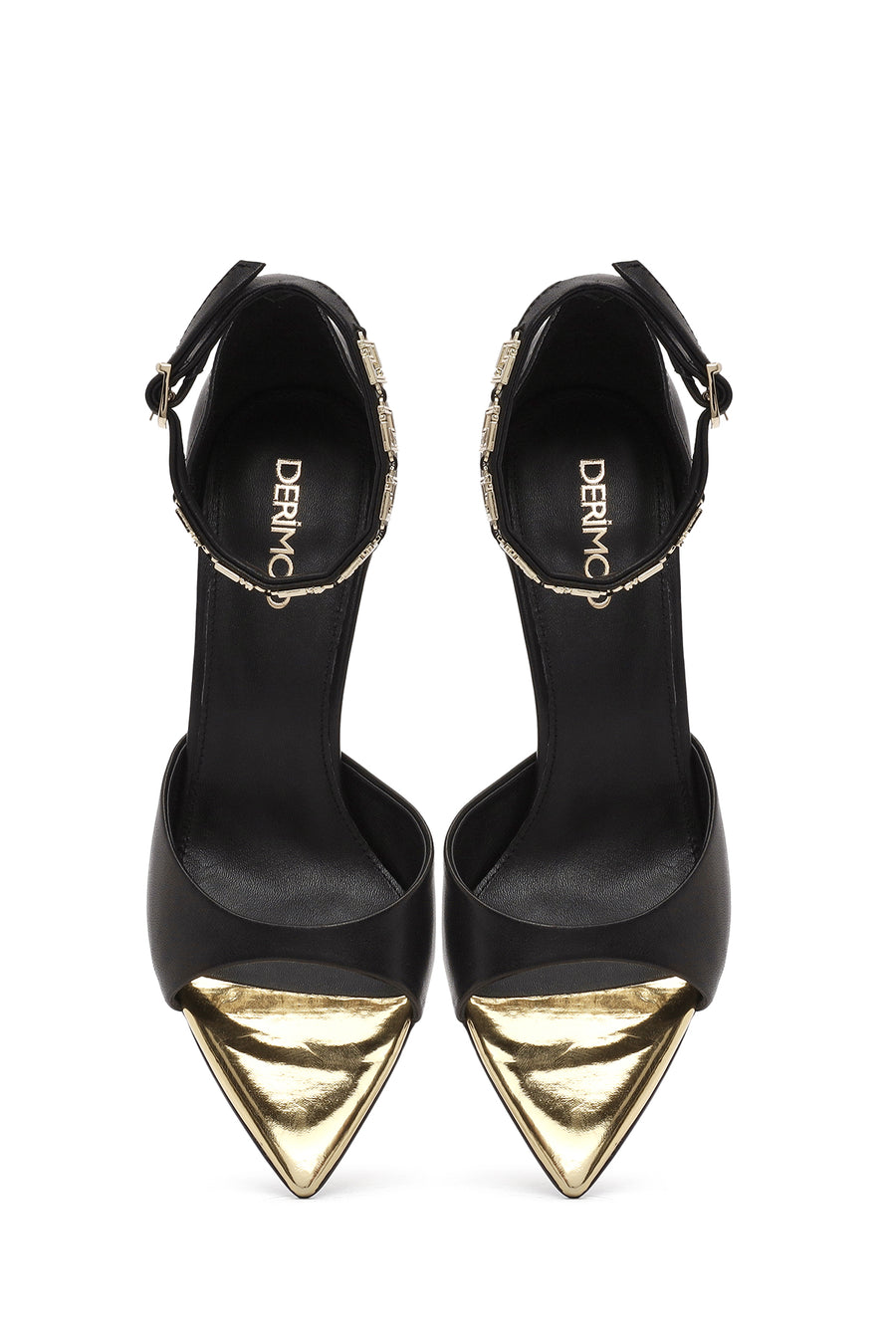 Women's Black Ankle Strap Leather High Thin Heel Shoes