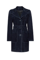 Argentina Women's Navy Blue Suede Leather Trench Coat | Derimod