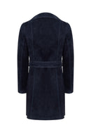 Argentina Women's Navy Blue Suede Leather Trench Coat | Derimod