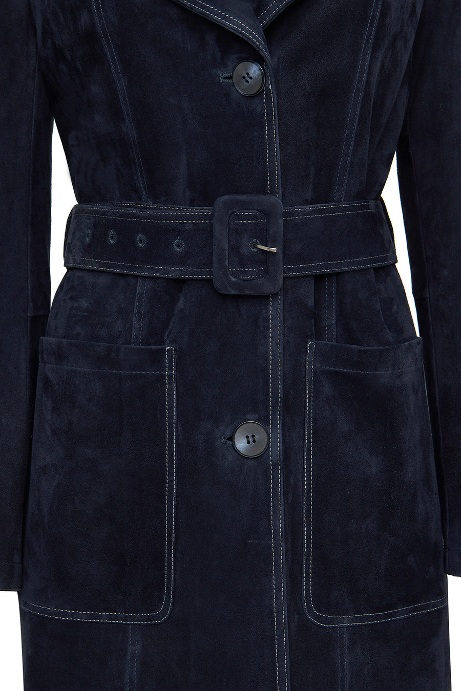Argentina Women's Navy Blue Suede Leather Trench Coat