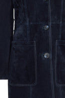 Argentina Women's Navy Blue Suede Leather Trench Coat | Derimod