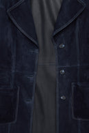 Argentina Women's Navy Blue Suede Leather Trench Coat | Derimod