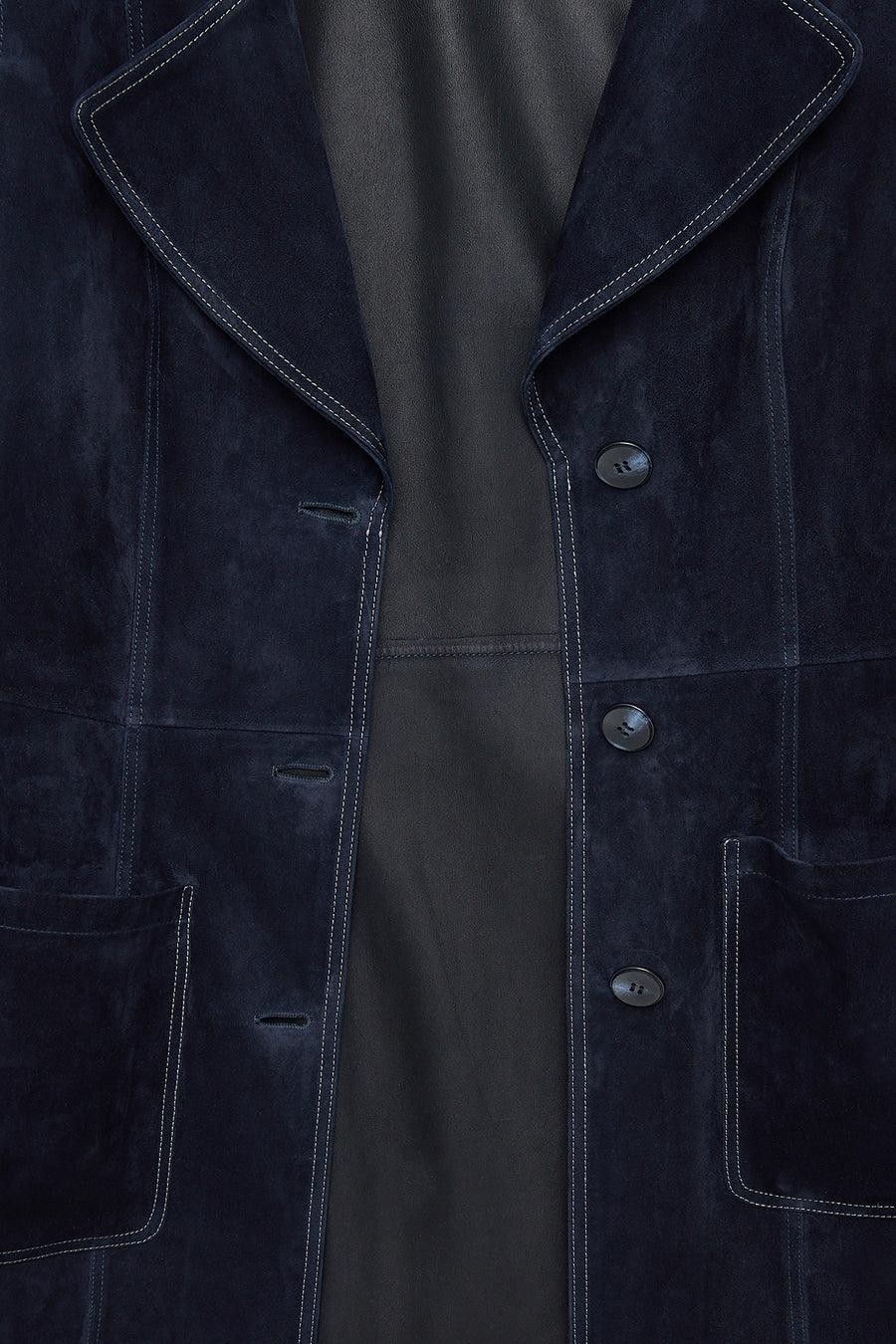 Argentina Women's Navy Blue Suede Leather Trench Coat