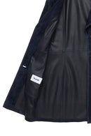 Argentina Women's Navy Blue Suede Leather Trench Coat | Derimod
