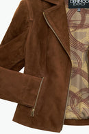 Lara Women's Brown Short Suede Leather Jacket | Derimod