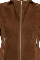 Lara Women's Brown Short Suede Leather Jacket | Derimod