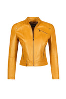 Sonia Woman Yellow Mandarin Collar Short Leather Jacket | Derimod