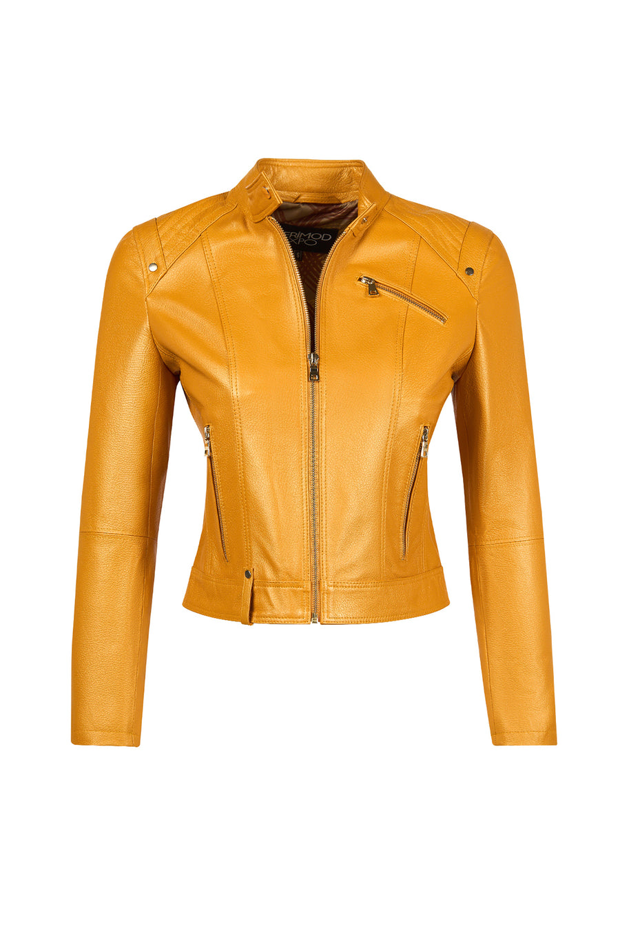 Sonia Woman Yellow Mandarin Collar Short Leather Jacket