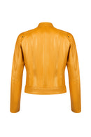 Sonia Woman Yellow Mandarin Collar Short Leather Jacket | Derimod