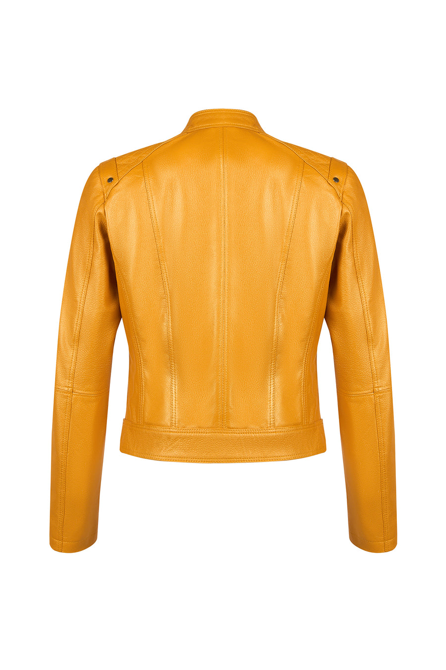 Sonia Woman Yellow Mandarin Collar Short Leather Jacket