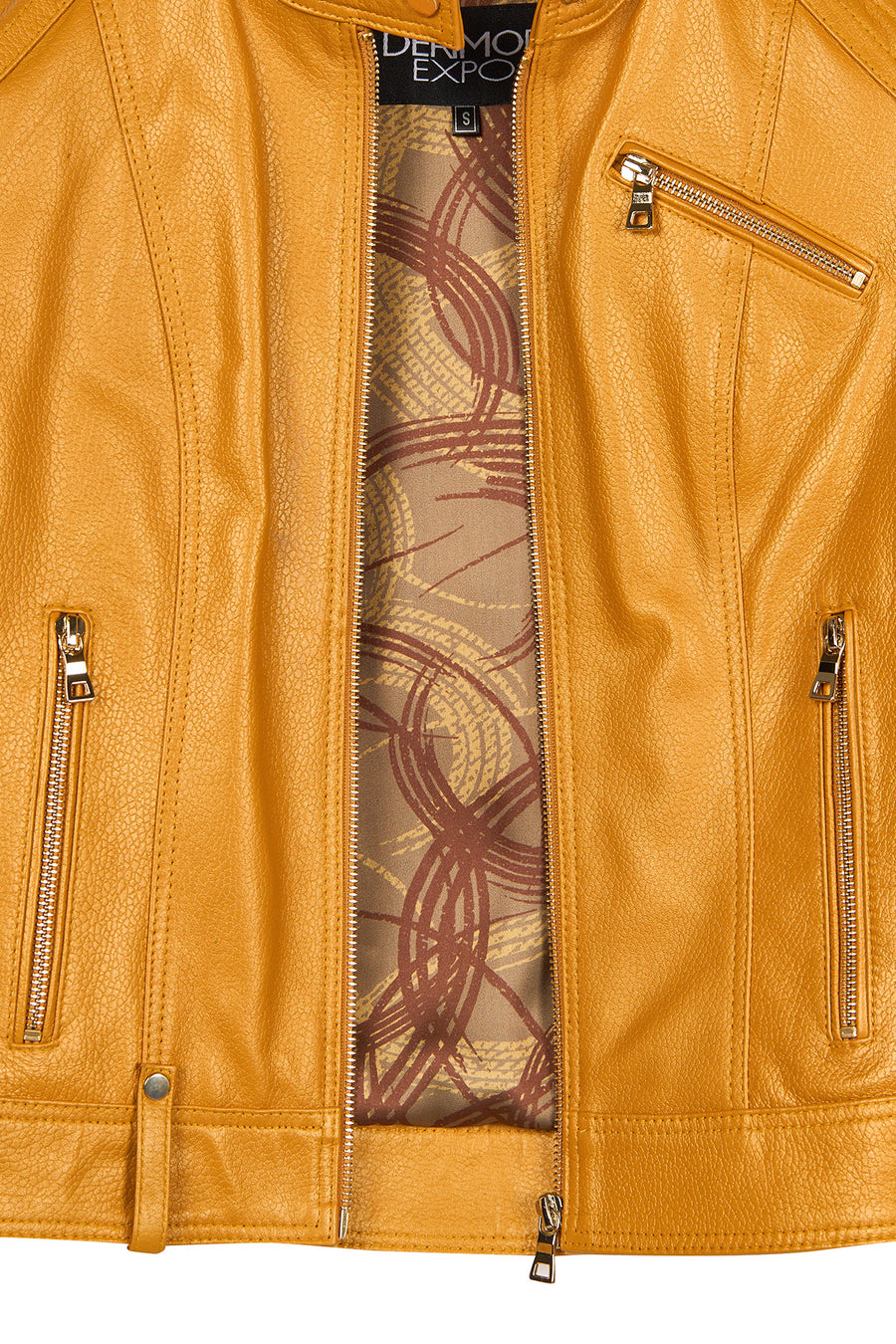 Sonia Woman Yellow Mandarin Collar Short Leather Jacket