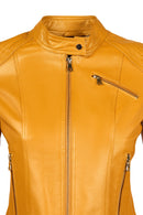 Sonia Woman Yellow Mandarin Collar Short Leather Jacket | Derimod