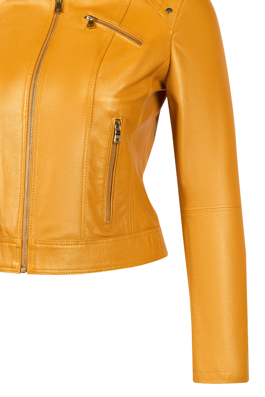 Sonia Woman Yellow Mandarin Collar Short Leather Jacket
