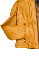 Sonia Woman Yellow Mandarin Collar Short Leather Jacket | Derimod
