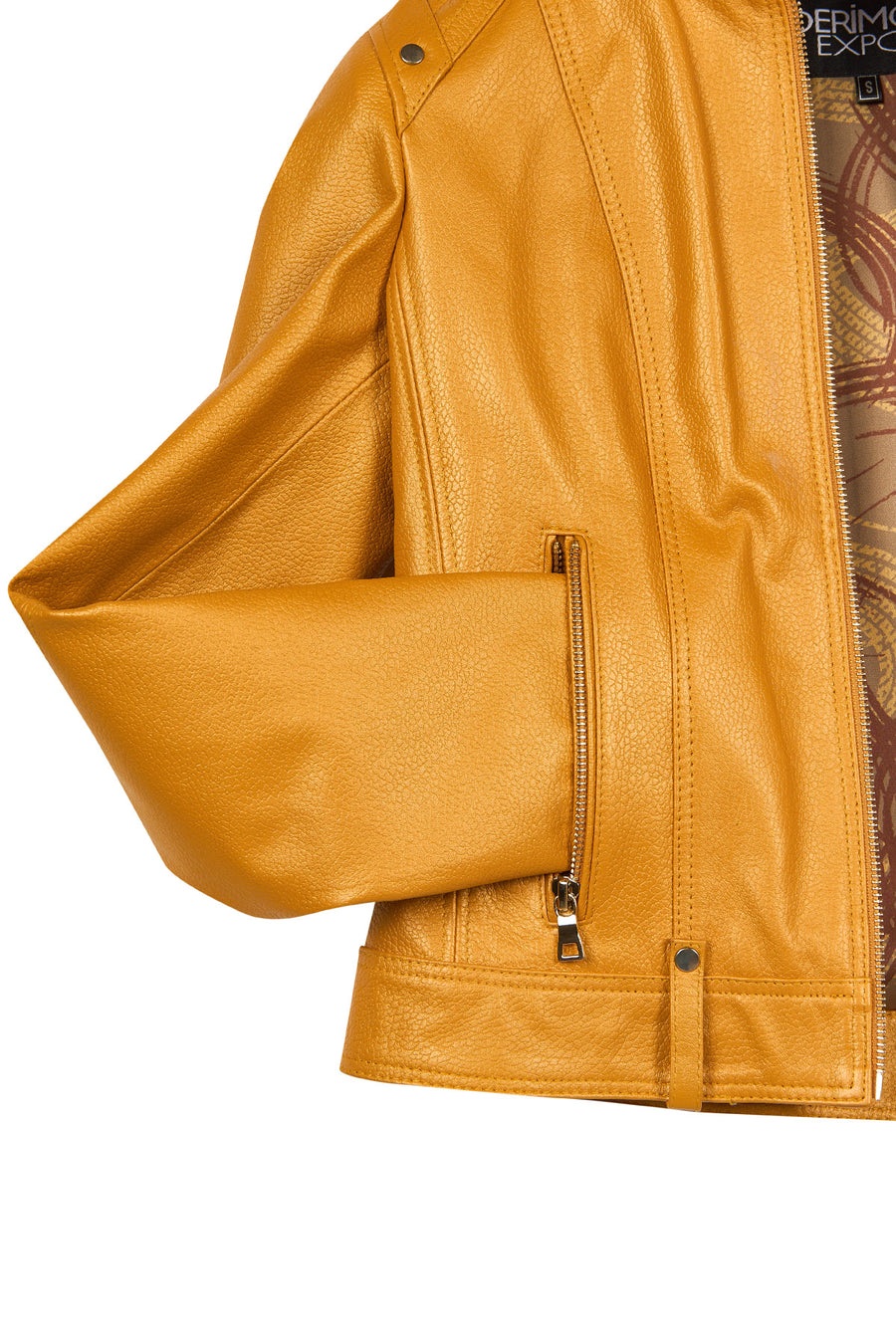 Sonia Woman Yellow Mandarin Collar Short Leather Jacket