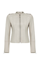 Cherie Women's Beige Slim Short Leather Jacket | Derimod