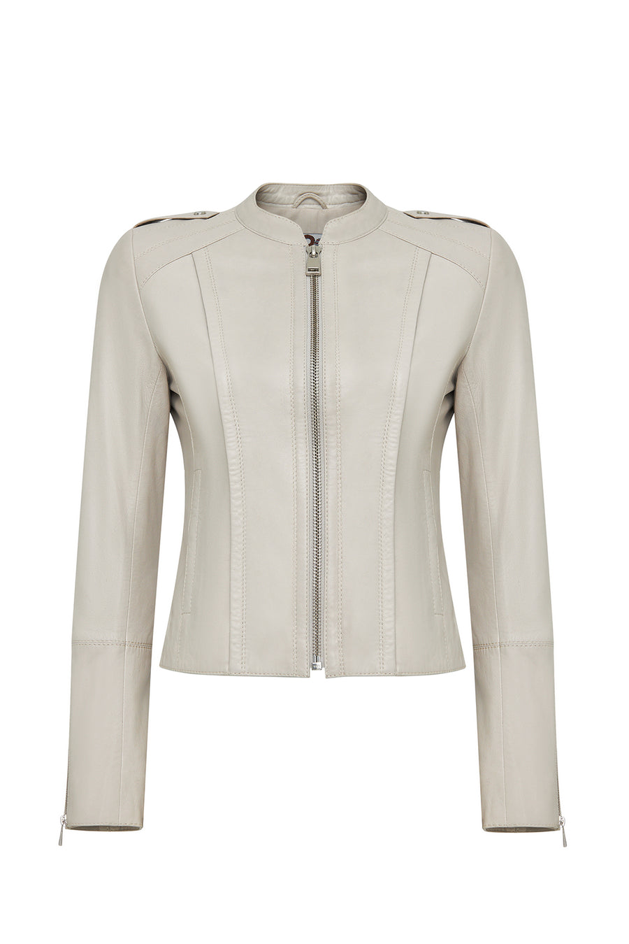 Cherie Women's Beige Slim Short Leather Jacket
