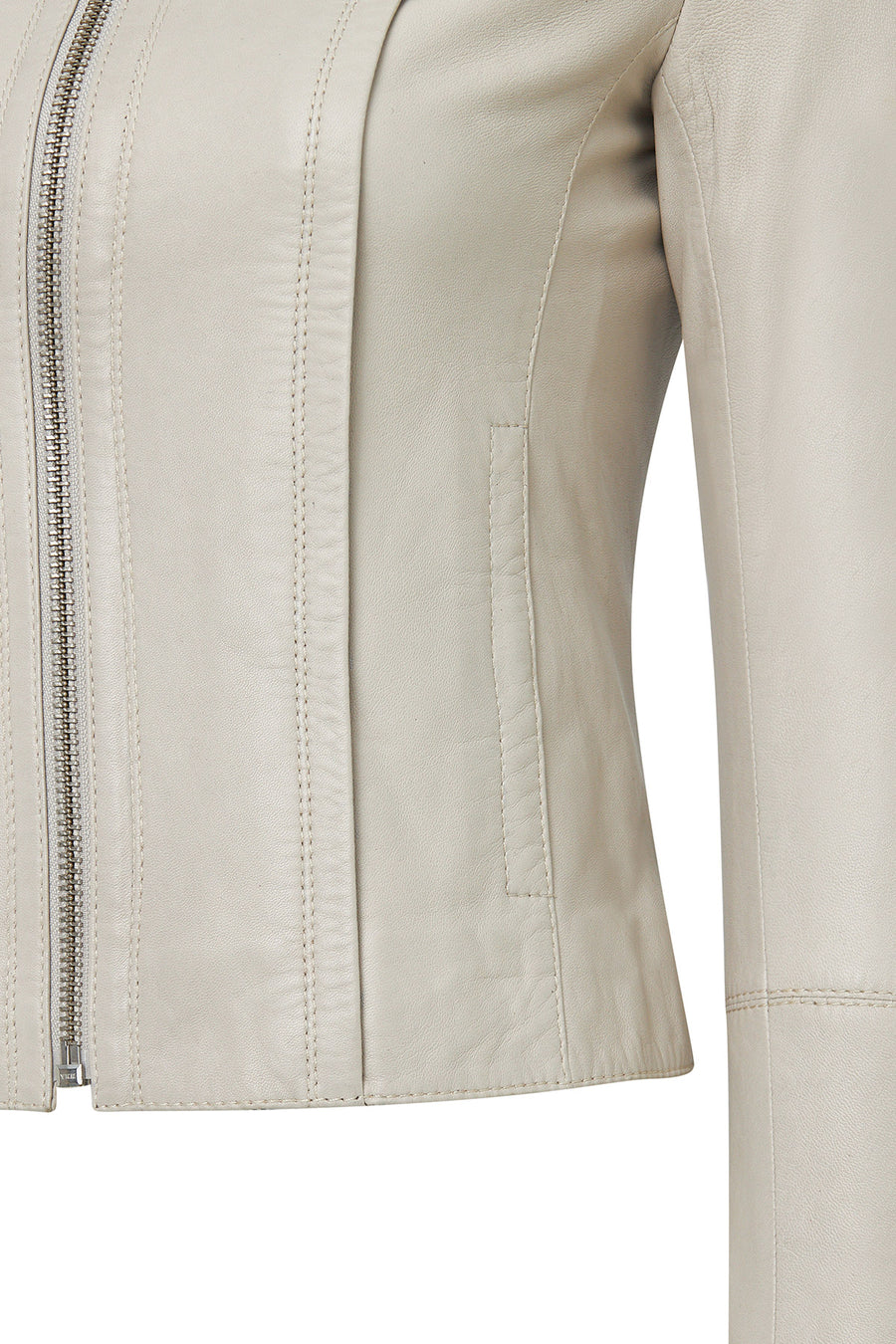 Cherie Women's Beige Slim Short Leather Jacket