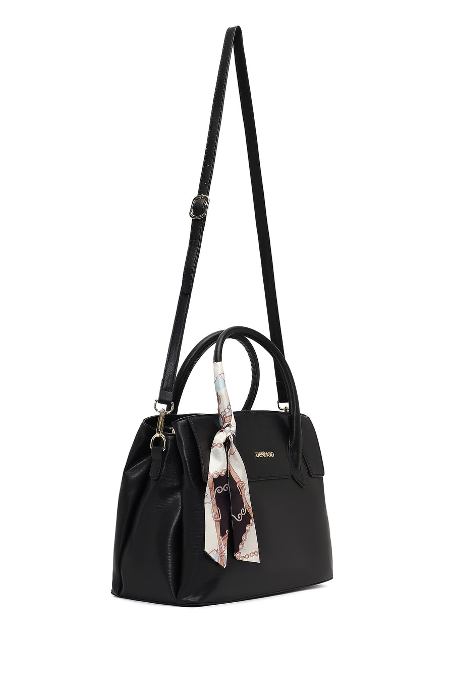 Women's Black Long Strapped Accessorized Shoulder Bag