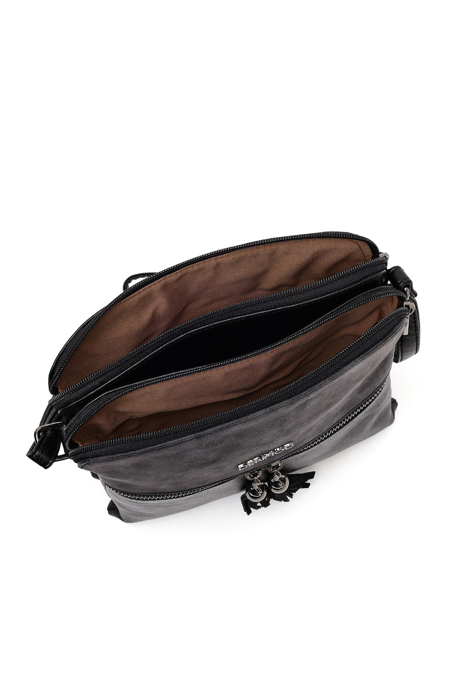 Women's Black Long Strap Tassel Crossbody Bag