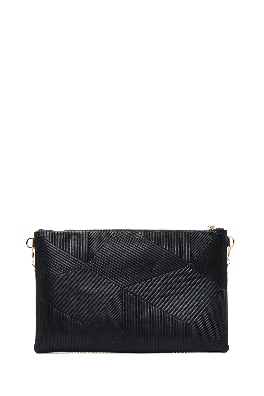 Women's Black Chain Strap Patterned Clutch Bag