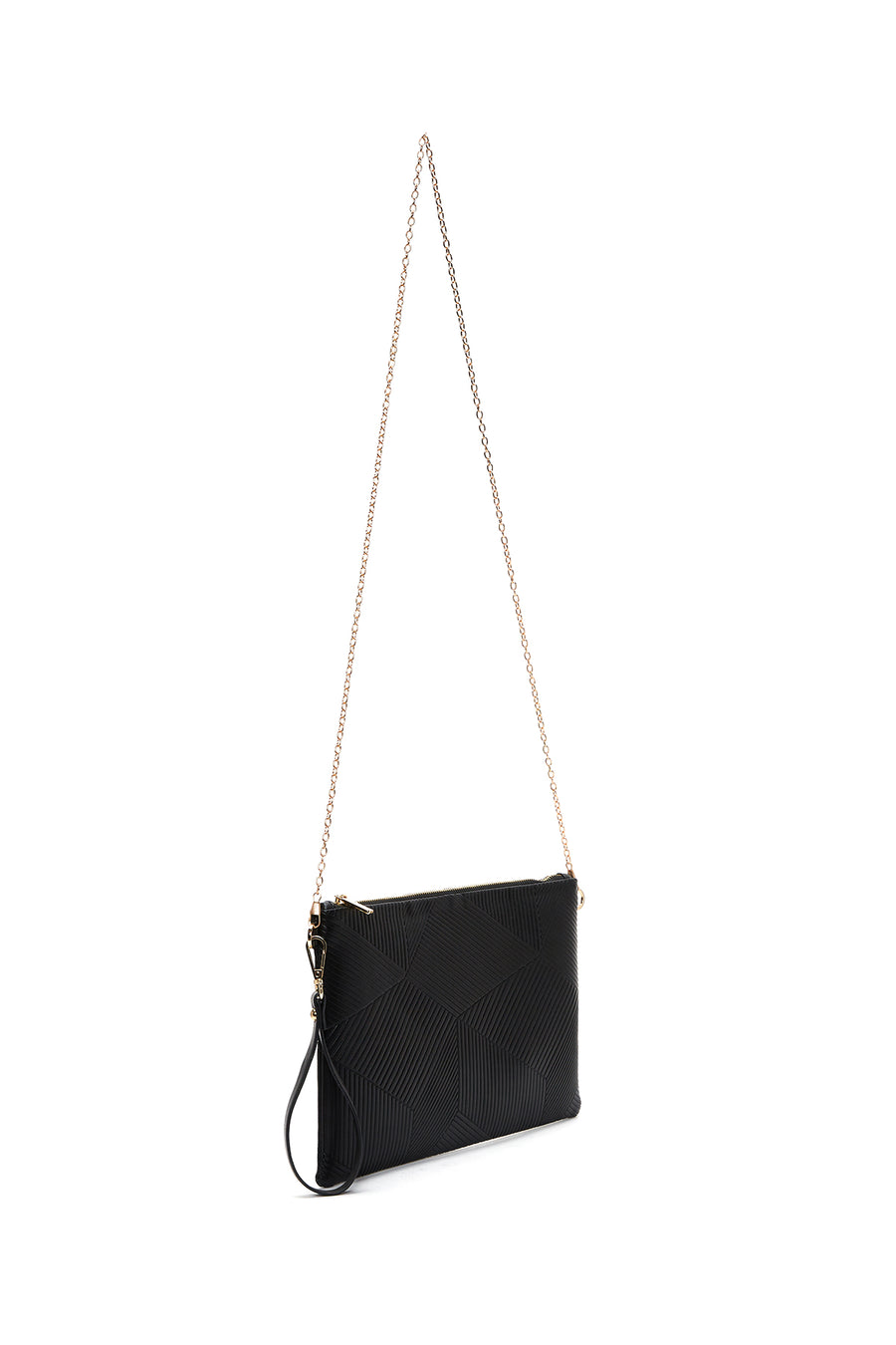 Women's Black Chain Strap Patterned Clutch Bag
