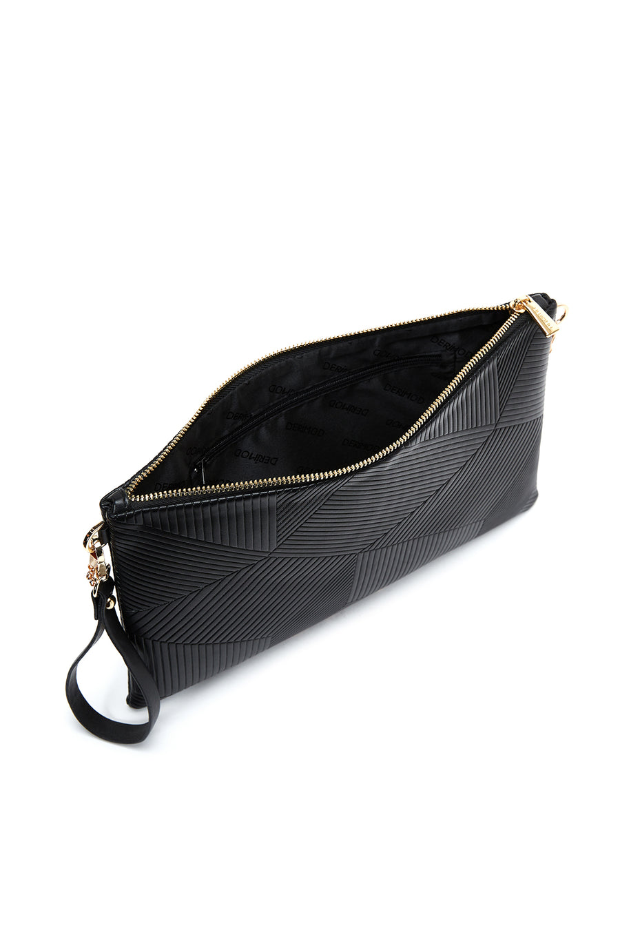 Women's Black Chain Strap Patterned Clutch Bag