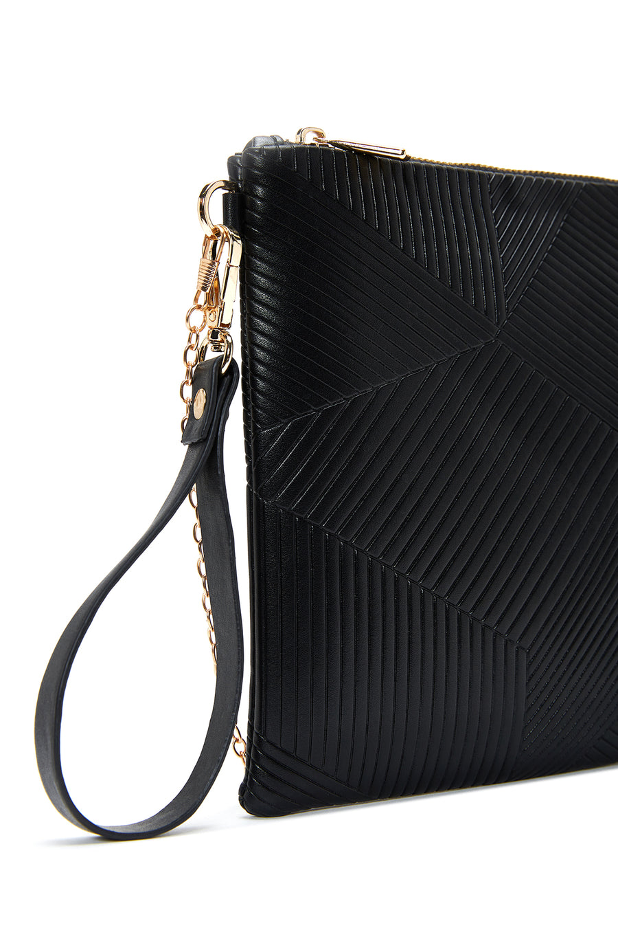 Women's Black Chain Strap Patterned Clutch Bag