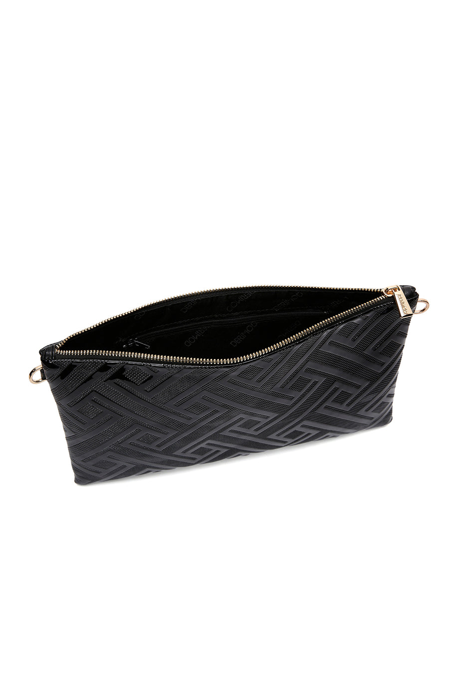 Women's Black Chain Strap Patterned Patent Leather Clutch Bag