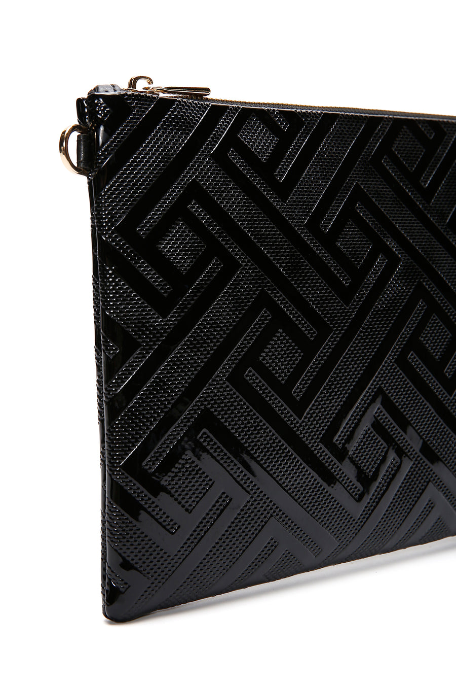 Women's Black Chain Strap Patterned Patent Leather Clutch Bag